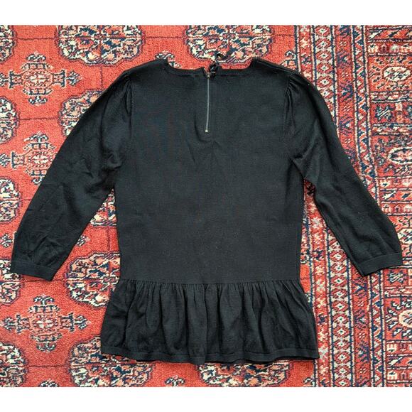 Ann Taylor LOFT PM Cute Peplum Pullover Solid Black Sweater Zip Back - Picture 2 of 4